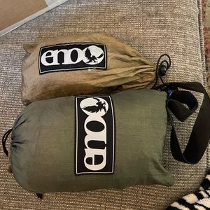 Forest Green and Khaki Eno single hammock with straps